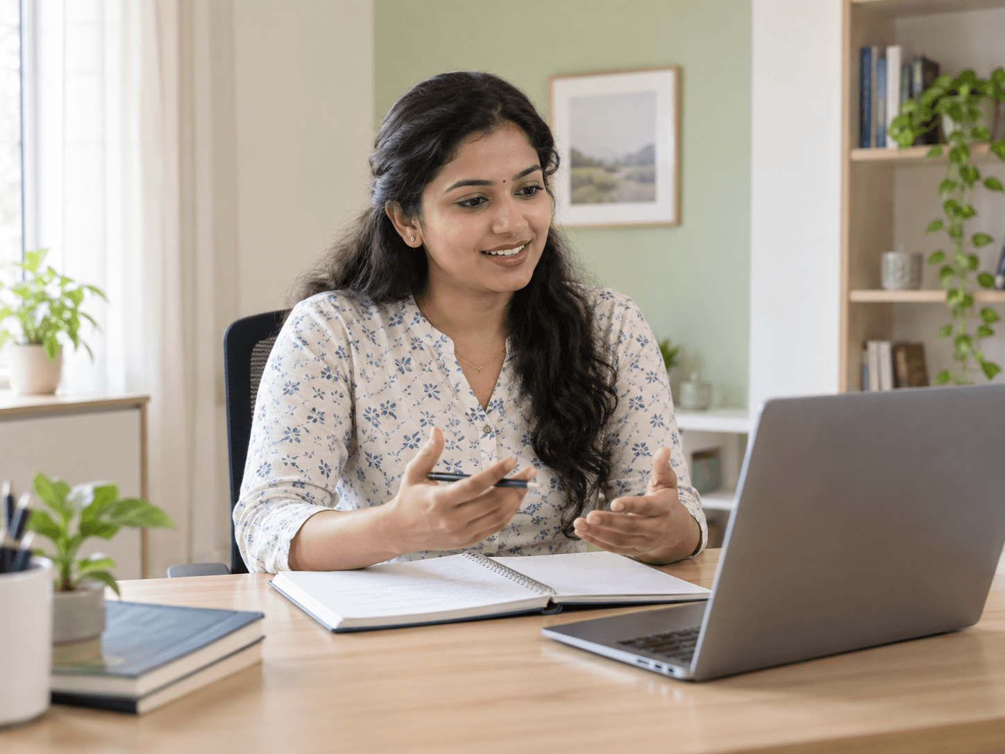 Illustrative online tutor working at a desk